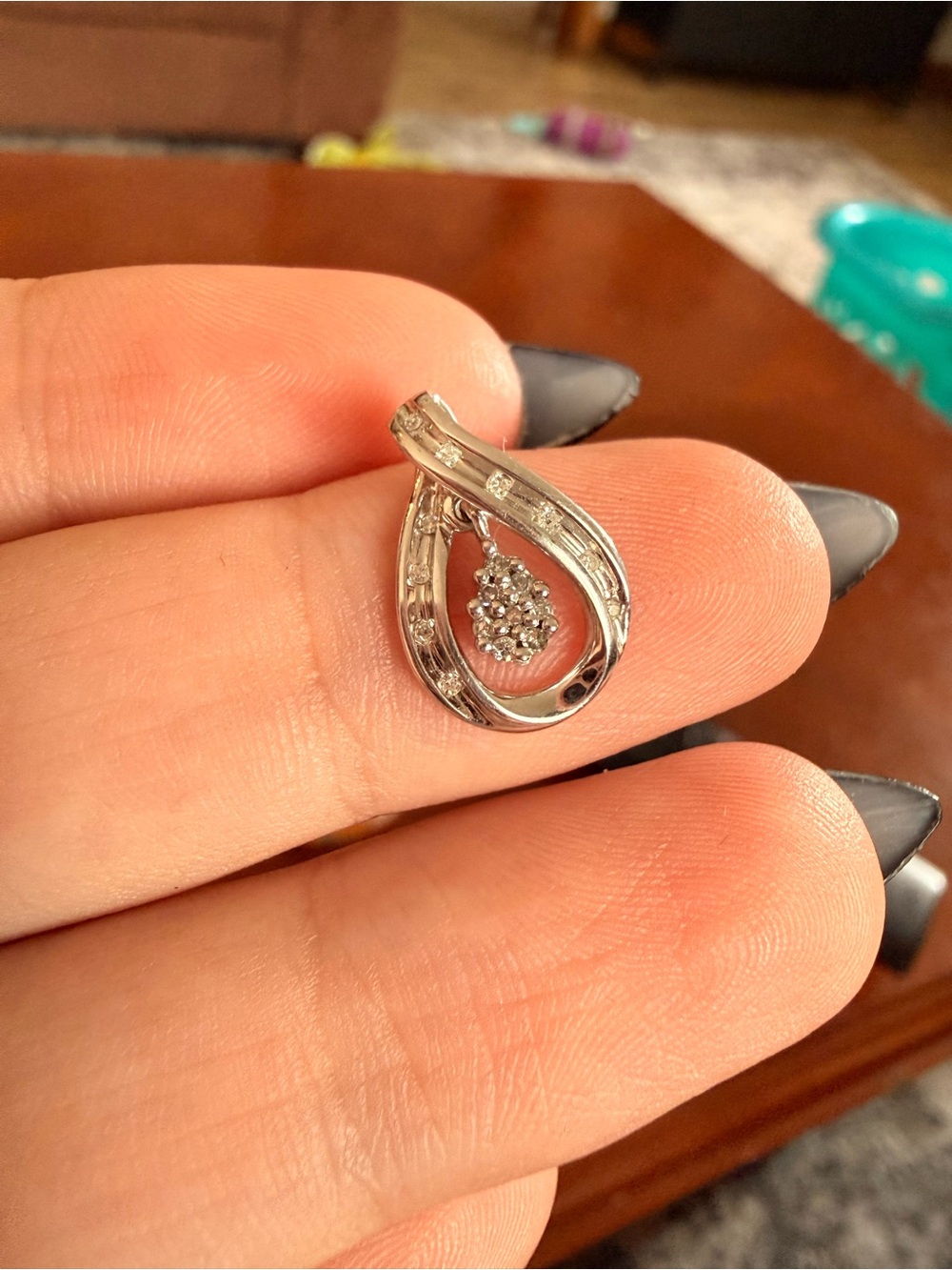 10K white gold diamond cluster teardrop pendant